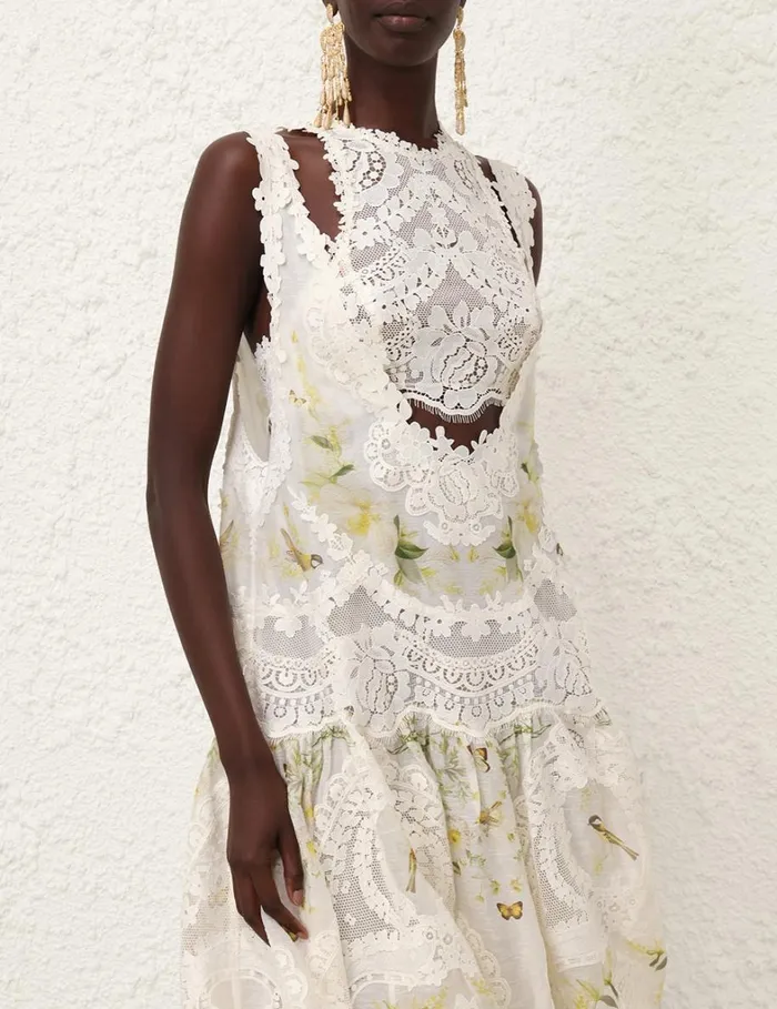 Women Dresses Zimmermann Harmony Lace Patch Gown Lemon Mixed Print