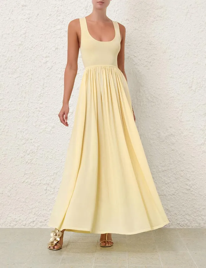Women Dresses Zimmermann Harmony Metallic Tank Dress Lemon