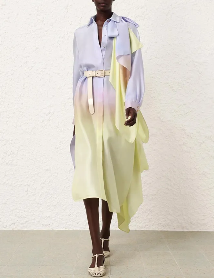 Women Dresses Zimmermann Harmony Scarf Shirt Midi Yellow Fields