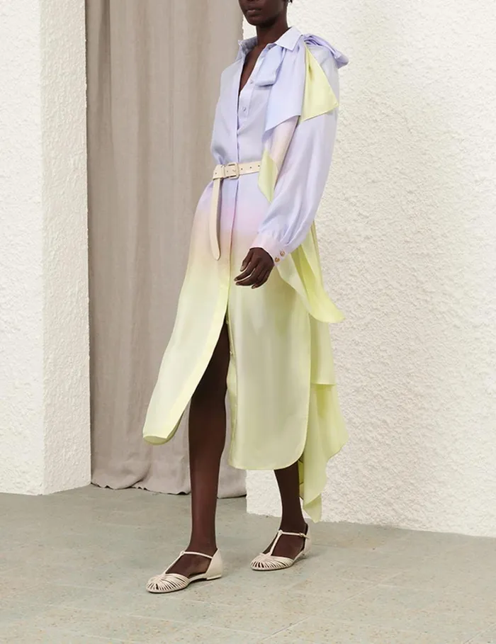 Women Dresses Zimmermann Harmony Scarf Shirt Midi Yellow Fields