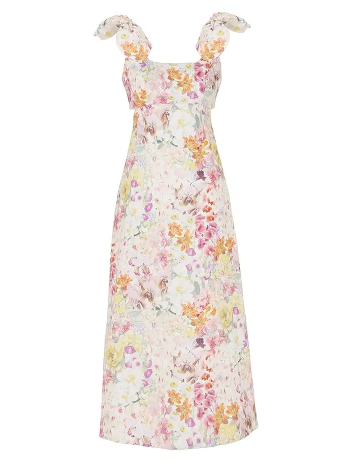 Women Dresses Zimmermann Harmony Tie Shoulder Midi Kaleidoscope Garden