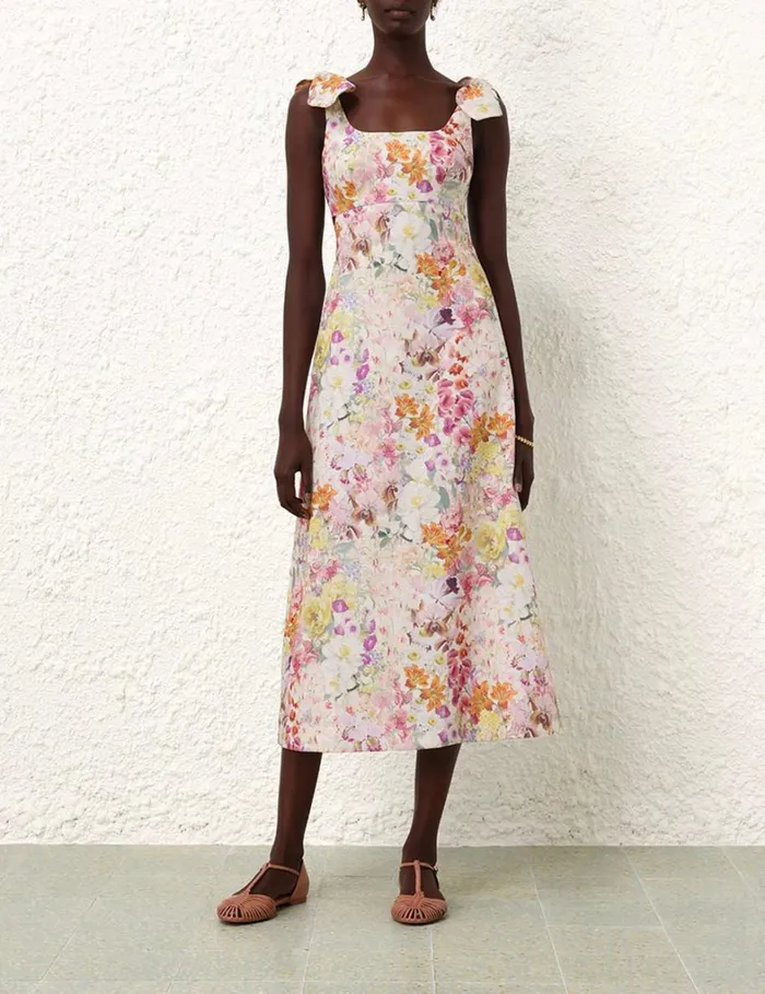 Women Dresses Zimmermann Harmony Tie Shoulder Midi Kaleidoscope Garden