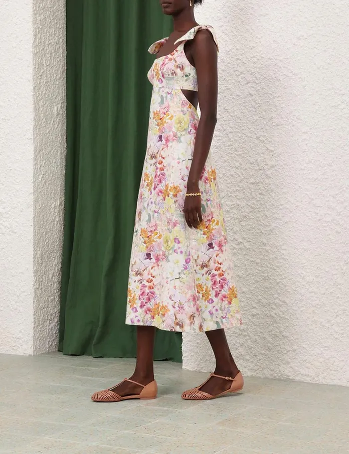 Women Dresses Zimmermann Harmony Tie Shoulder Midi Kaleidoscope Garden