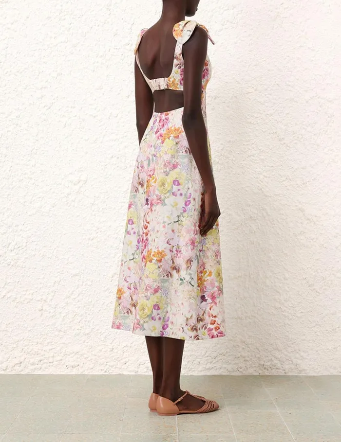 Women Dresses Zimmermann Harmony Tie Shoulder Midi Kaleidoscope Garden