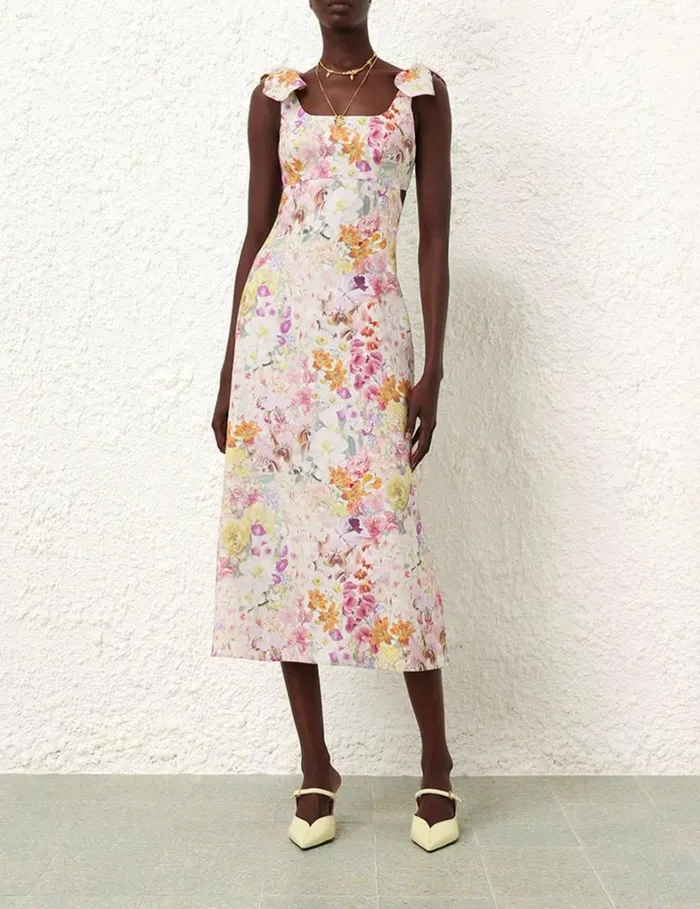 Women Dresses Zimmermann Harmony Tie Shoulder Midi Kaleidoscope Garden