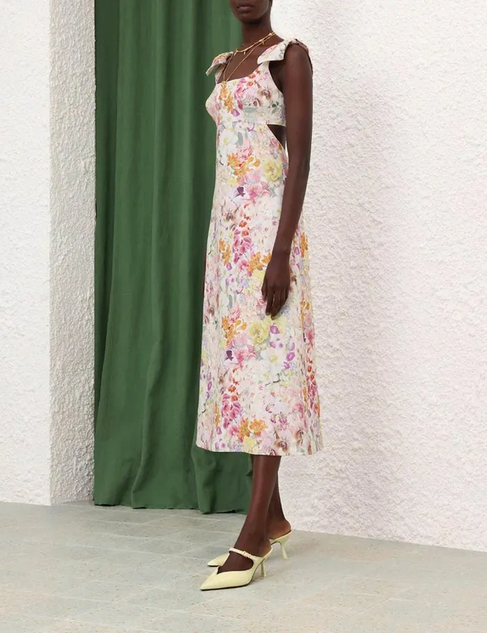 Women Dresses Zimmermann Harmony Tie Shoulder Midi Kaleidoscope Garden