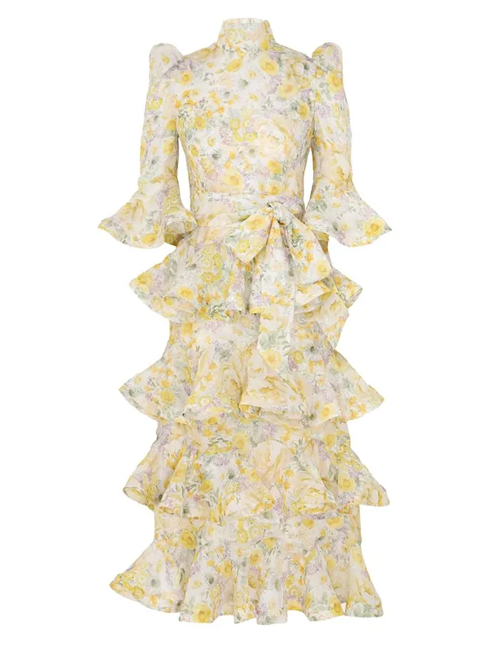 Women Dresses Zimmermann Harmony Tiered Midi Dress Citrus Garden Print