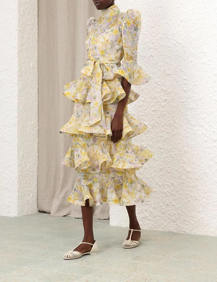 Women Dresses Zimmermann Harmony Tiered Midi Dress Citrus Garden Print