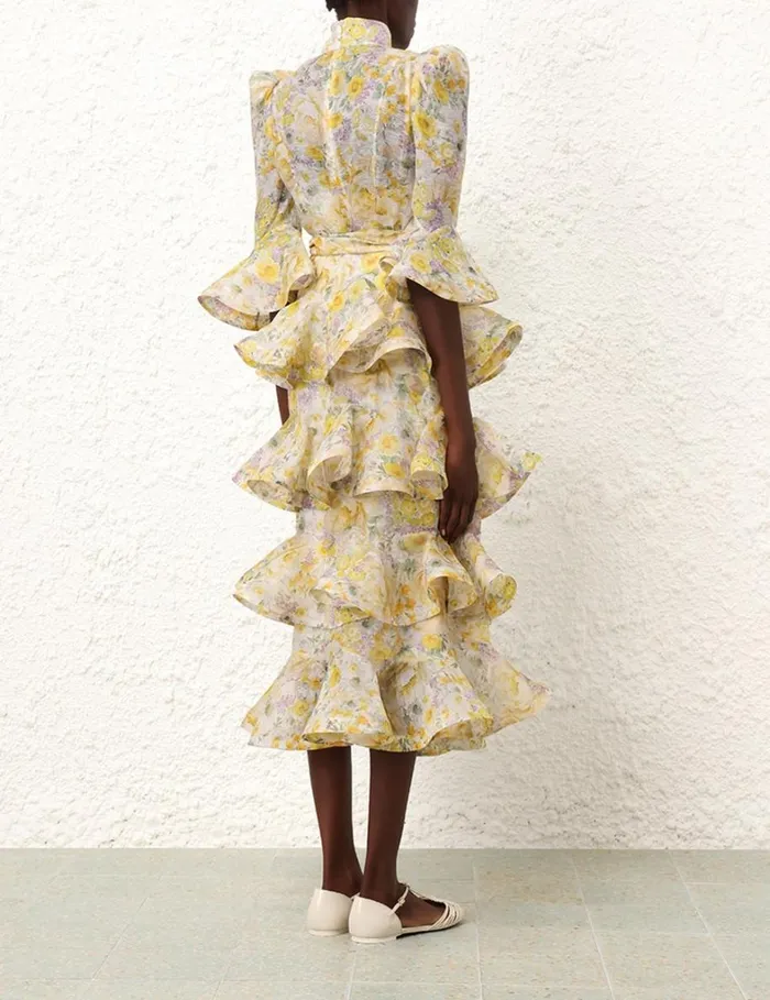 Women Dresses Zimmermann Harmony Tiered Midi Dress Citrus Garden Print