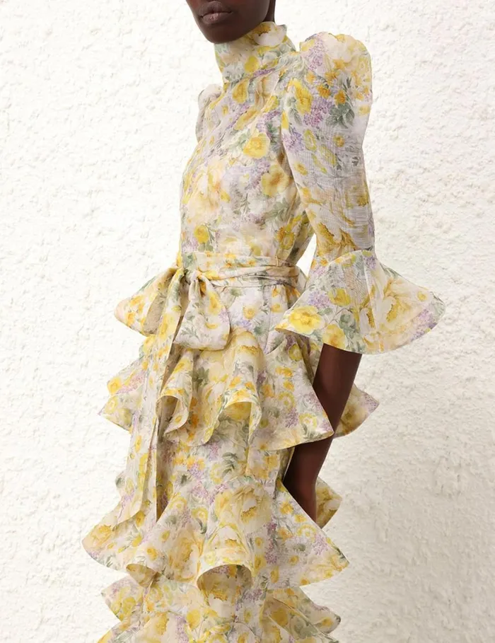 Women Dresses Zimmermann Harmony Tiered Midi Dress Citrus Garden Print