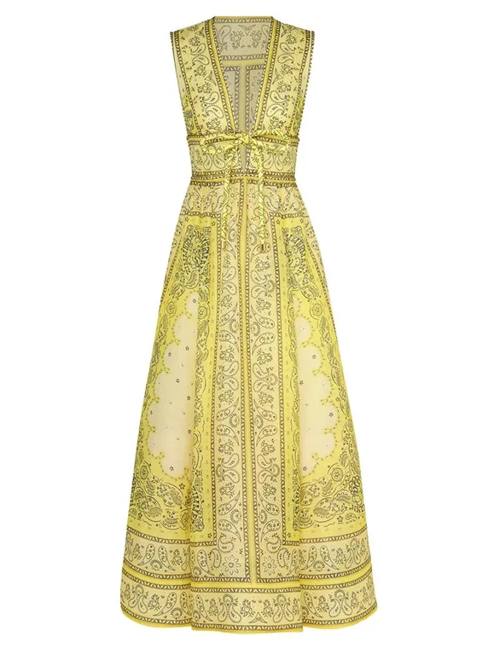 Women Dresses Zimmermann Matchmaker Bow Long Dress Yellow Bandana