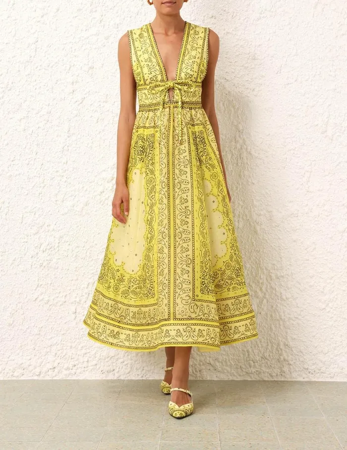 Women Dresses Zimmermann Matchmaker Bow Long Dress Yellow Bandana