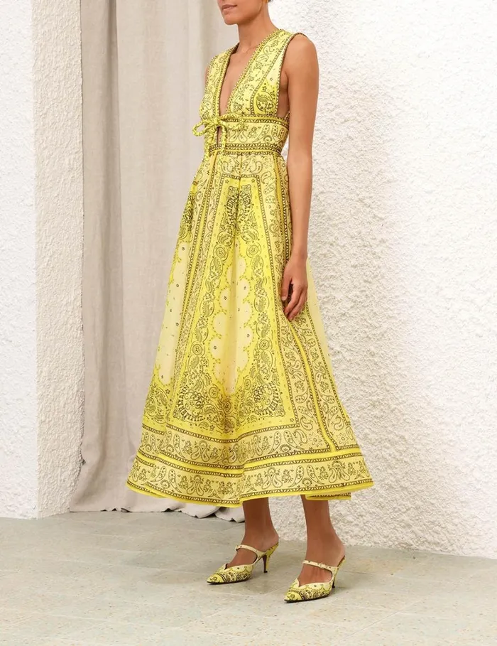 Women Dresses Zimmermann Matchmaker Bow Long Dress Yellow Bandana