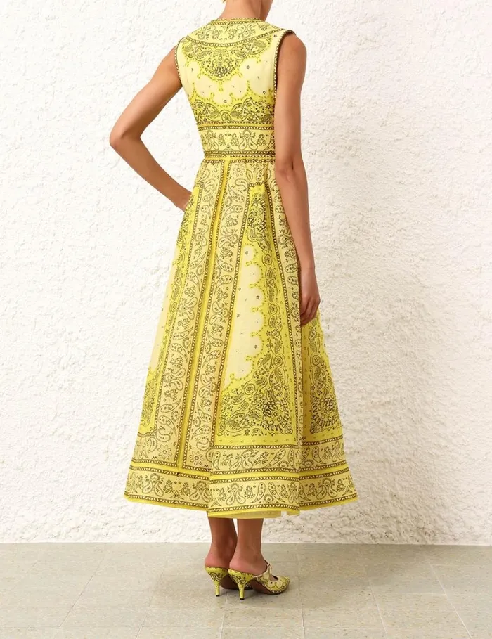 Women Dresses Zimmermann Matchmaker Bow Long Dress Yellow Bandana
