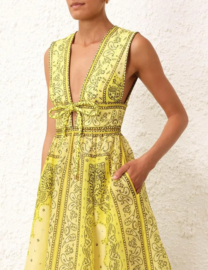 Women Dresses Zimmermann Matchmaker Bow Long Dress Yellow Bandana