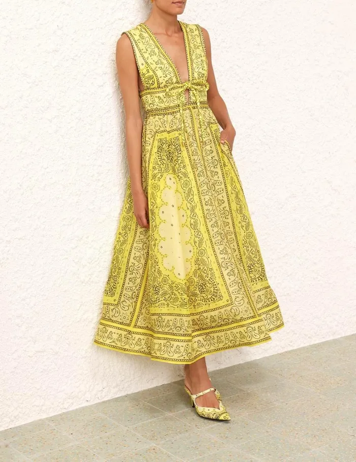 Women Dresses Zimmermann Matchmaker Bow Long Dress Yellow Bandana