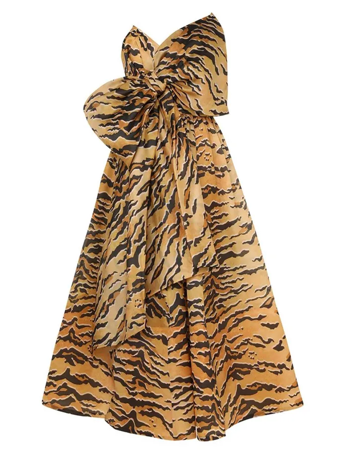 Women Dresses Zimmermann Matchmaker Bow Midi Dress Tan Tiger