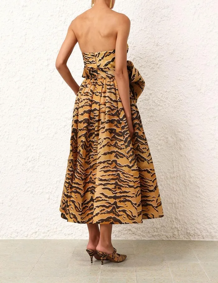Women Dresses Zimmermann Matchmaker Bow Midi Dress Tan Tiger