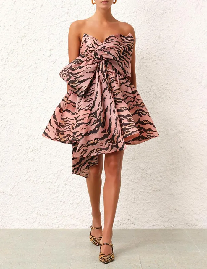 Women Dresses Zimmermann Matchmaker Bow Mini Dress Pink Tiger