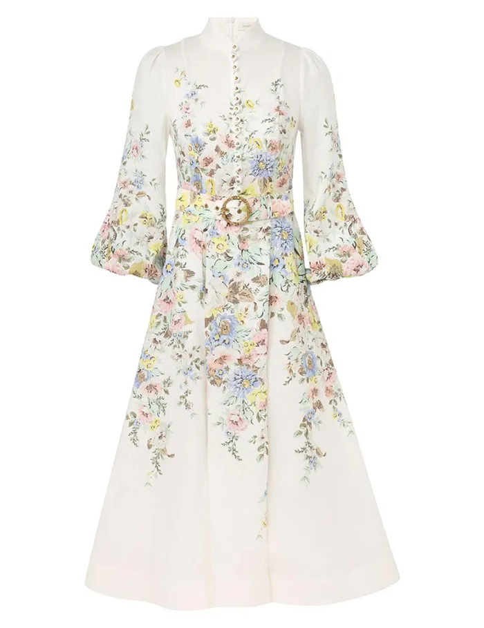 Women Dresses Zimmermann Matchmaker Buttoned Midi Dress Creamblue Floral