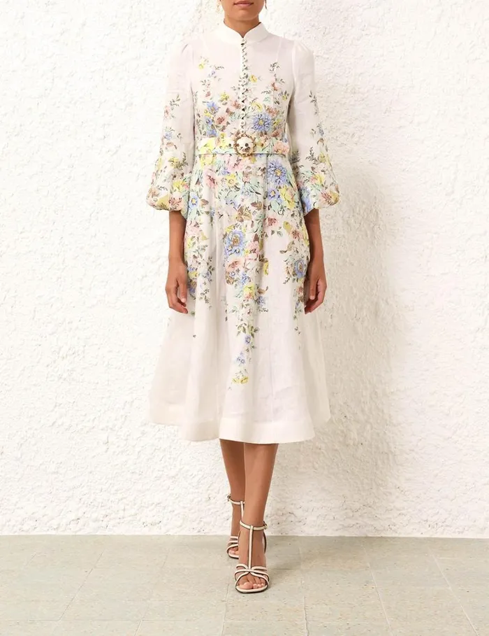 Women Dresses Zimmermann Matchmaker Buttoned Midi Dress Creamblue Floral