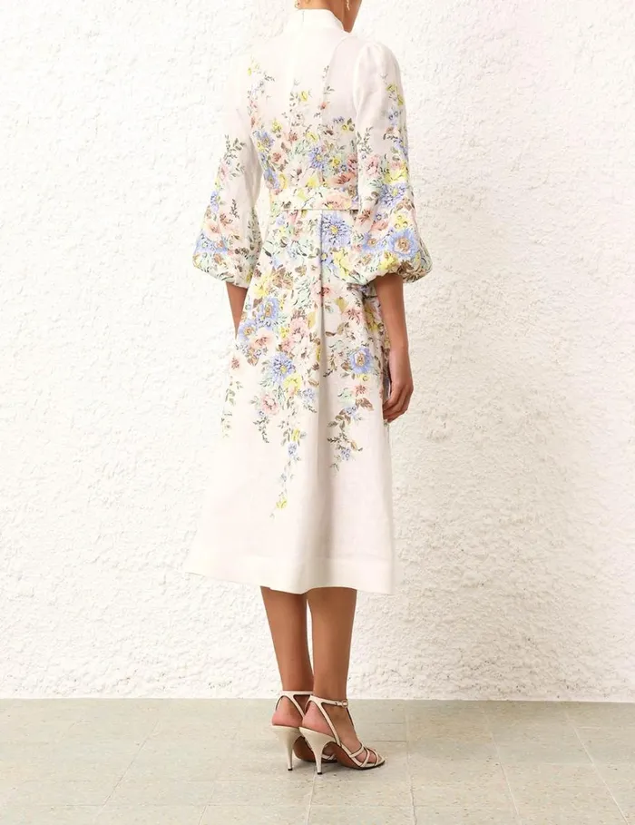 Women Dresses Zimmermann Matchmaker Buttoned Midi Dress Creamblue Floral