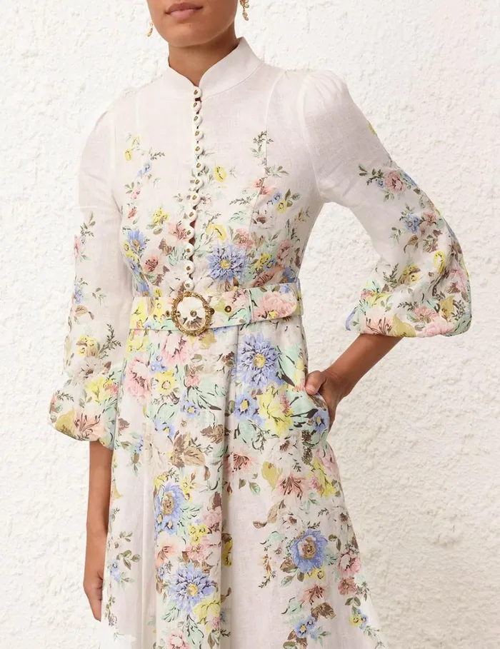 Women Dresses Zimmermann Matchmaker Buttoned Midi Dress Creamblue Floral