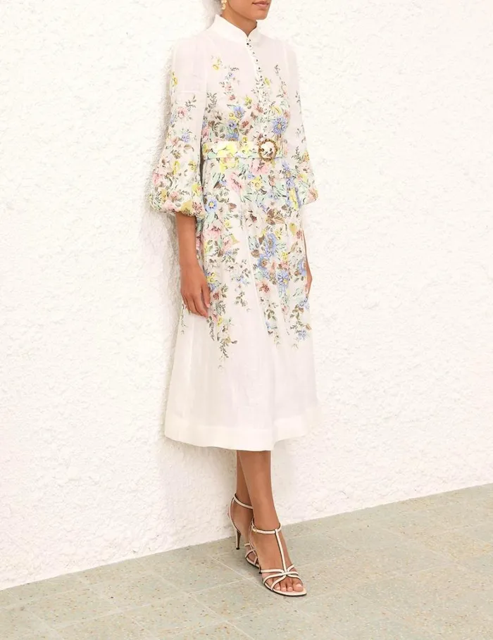 Women Dresses Zimmermann Matchmaker Buttoned Midi Dress Creamblue Floral