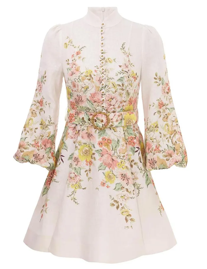 Women Dresses Zimmermann Matchmaker Buttoned Mini Dress Ivorycoral Floral