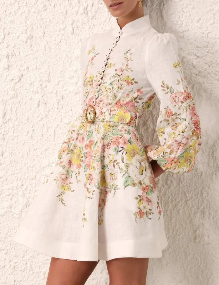 Women Dresses Zimmermann Matchmaker Buttoned Mini Dress Ivorycoral Floral