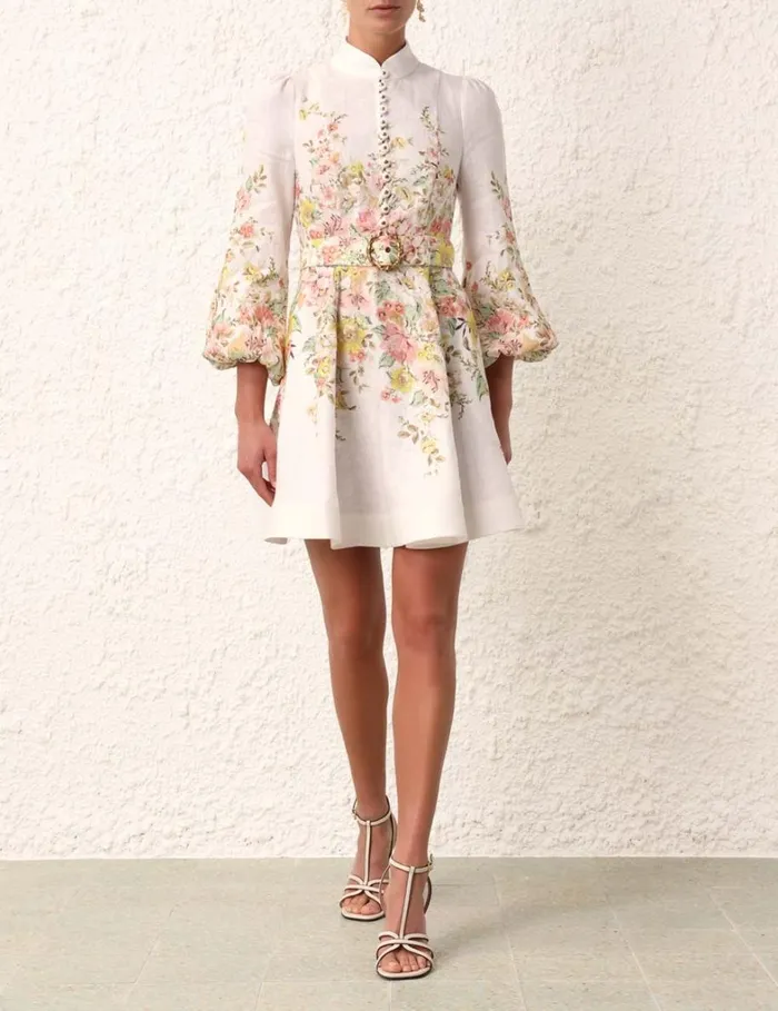Women Dresses Zimmermann Matchmaker Buttoned Mini Dress Ivorycoral Floral