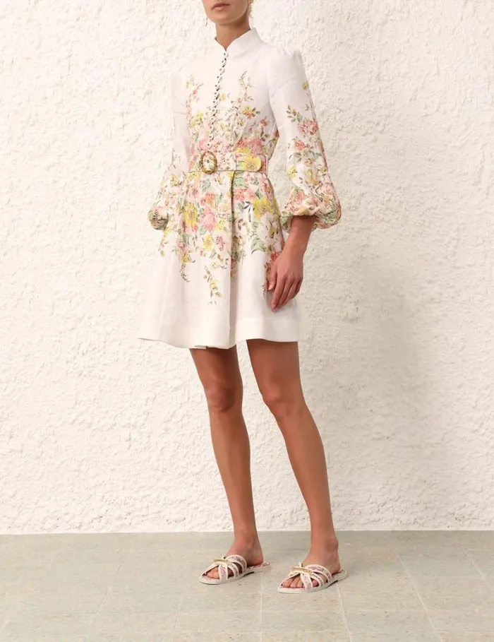 Women Dresses Zimmermann Matchmaker Buttoned Mini Dress Ivorycoral Floral
