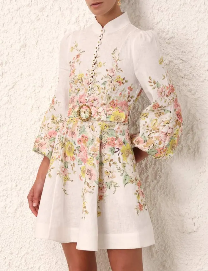 Women Dresses Zimmermann Matchmaker Buttoned Mini Dress Ivorycoral Floral