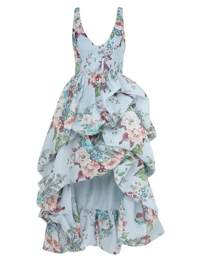 Women Dresses Zimmermann Matchmaker Drape Midi Dress Blue Barkcloth Print