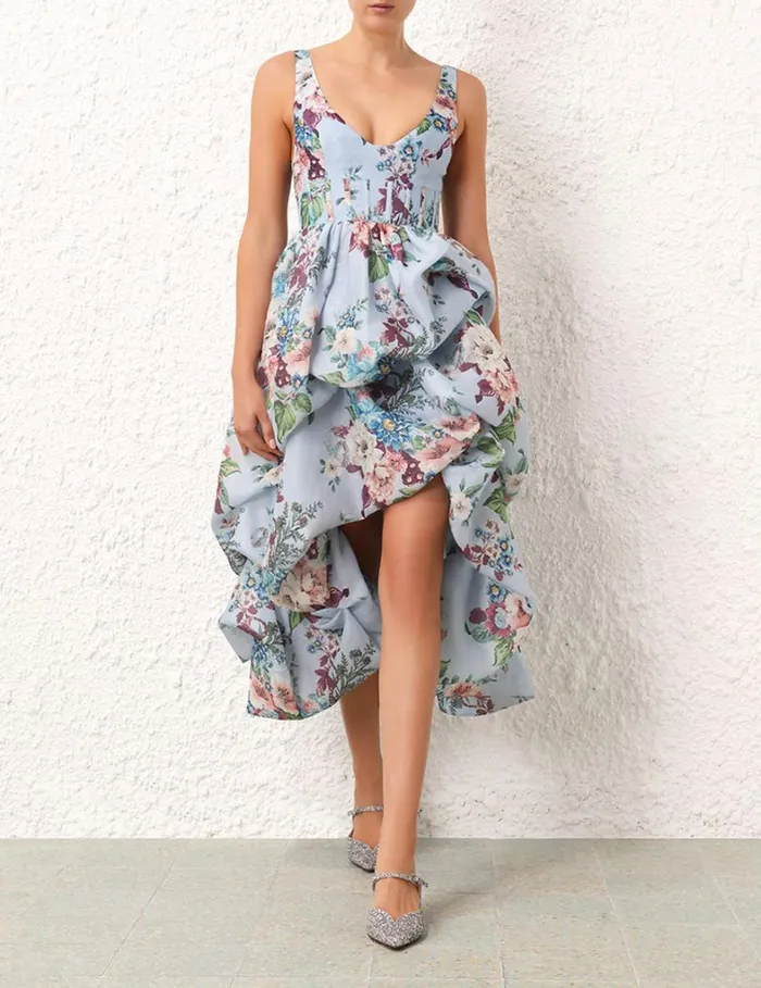 Women Dresses Zimmermann Matchmaker Drape Midi Dress Blue Barkcloth Print