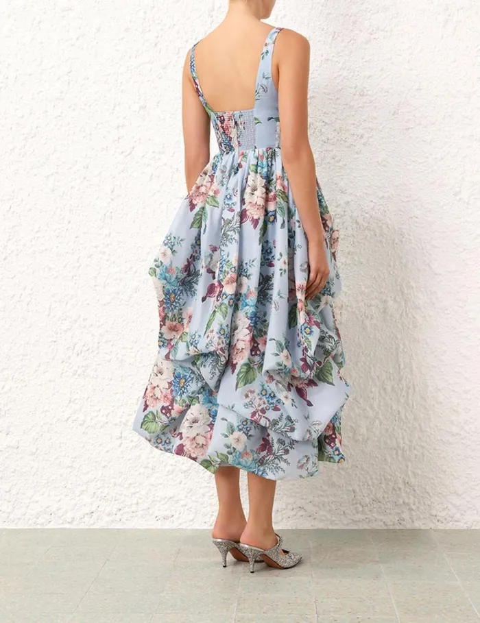 Women Dresses Zimmermann Matchmaker Drape Midi Dress Blue Barkcloth Print