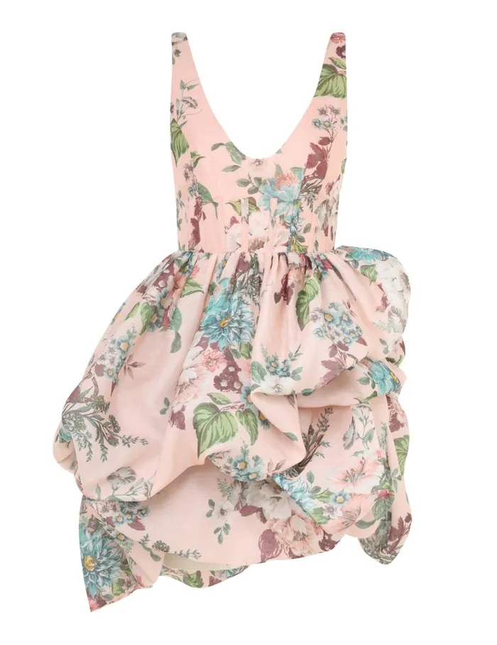 Women Dresses Zimmermann Matchmaker Drape Mini Dress Pink Barkcloth Print