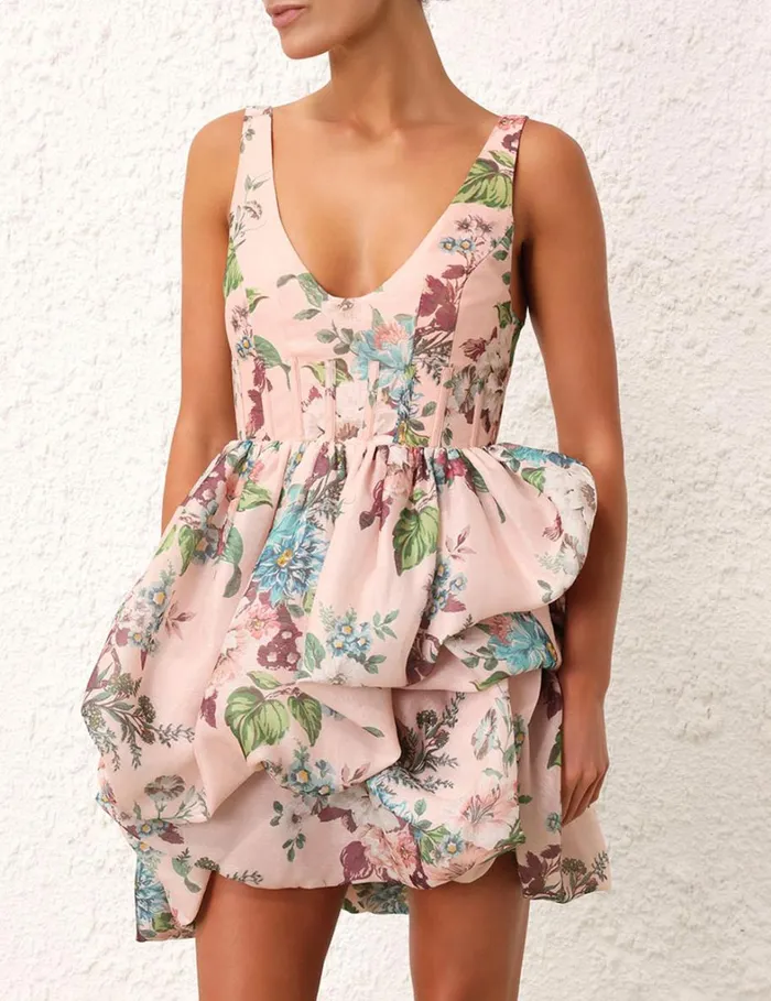 Women Dresses Zimmermann Matchmaker Drape Mini Dress Pink Barkcloth Print