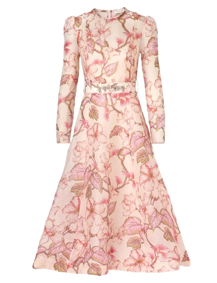 Women Dresses Zimmermann Matchmaker Floral Midi Dress Coral Hibiscus