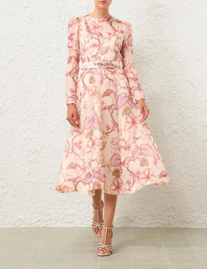 Women Dresses Zimmermann Matchmaker Floral Midi Dress Coral Hibiscus