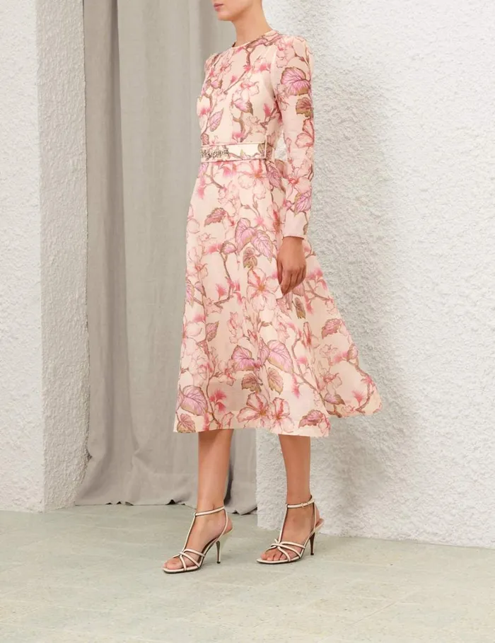 Women Dresses Zimmermann Matchmaker Floral Midi Dress Coral Hibiscus
