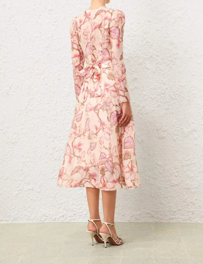 Women Dresses Zimmermann Matchmaker Floral Midi Dress Coral Hibiscus