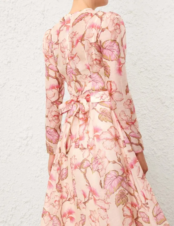 Women Dresses Zimmermann Matchmaker Floral Midi Dress Coral Hibiscus