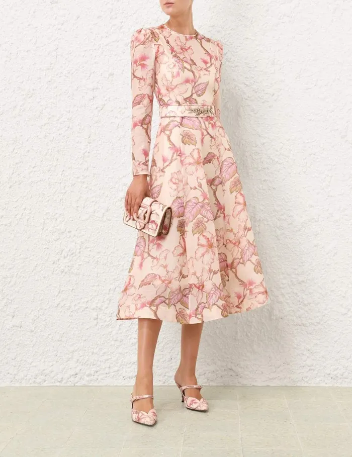 Women Dresses Zimmermann Matchmaker Floral Midi Dress Coral Hibiscus
