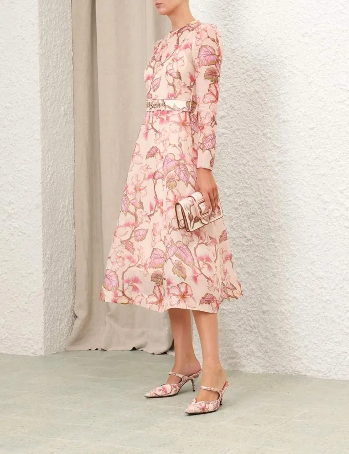 Women Dresses Zimmermann Matchmaker Floral Midi Dress Coral Hibiscus