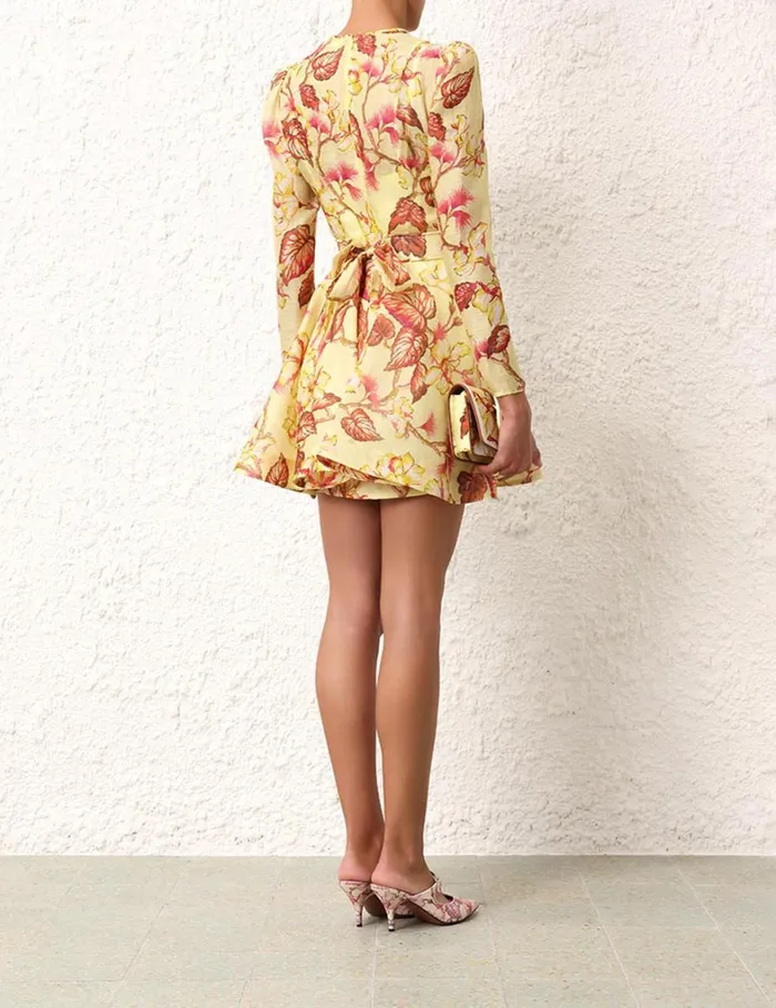 Women Dresses Zimmermann Matchmaker Floral Mini Dress Yellow Hibiscus