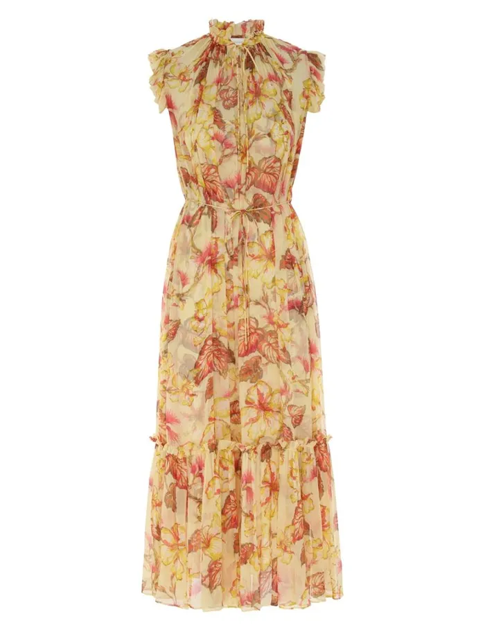Women Dresses Zimmermann Matchmaker Flutter Midi Dress Yellow Hibiscus