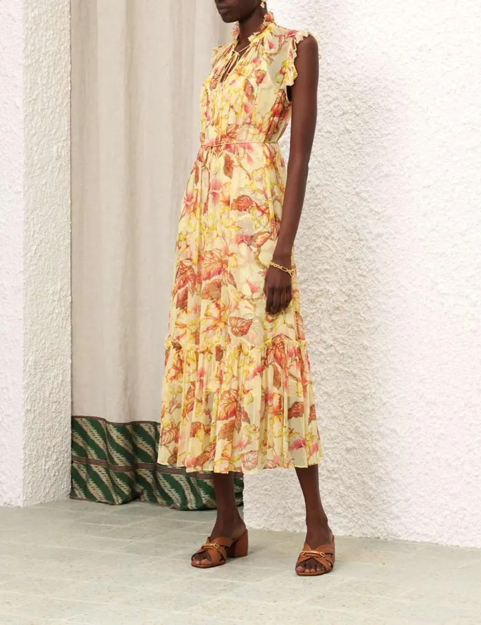 Women Dresses Zimmermann Matchmaker Flutter Midi Dress Yellow Hibiscus