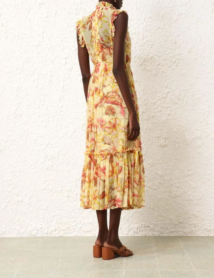 Women Dresses Zimmermann Matchmaker Flutter Midi Dress Yellow Hibiscus