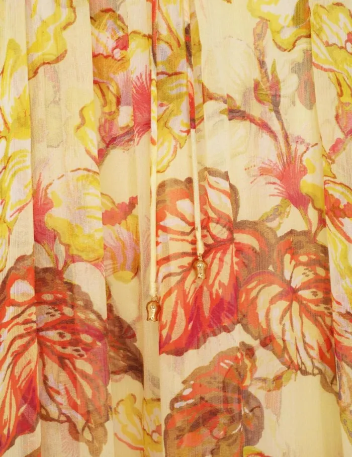 Women Dresses Zimmermann Matchmaker Flutter Midi Dress Yellow Hibiscus